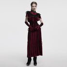 PUNK RAVE Women's Gothic Floral Embroidered Lace-up Velvet Gloves Red
