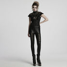 PUNK RAVE Women's Gothic Floral Embroidered Leggings