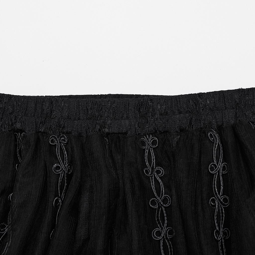 PUNK RAVE Women's Gothic Floral Embroidered Mesh Sheer Skirt Black