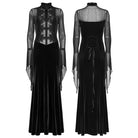 PUNK RAVE Women's Gothic Floral Embroidered Mesh Splice Maxi Dress Black