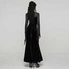 PUNK RAVE Women's Gothic Floral Embroidered Mesh Splice Maxi Dress Black
