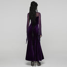 PUNK RAVE Women's Gothic Floral Embroidered Mesh Splice Maxi Dress Violet