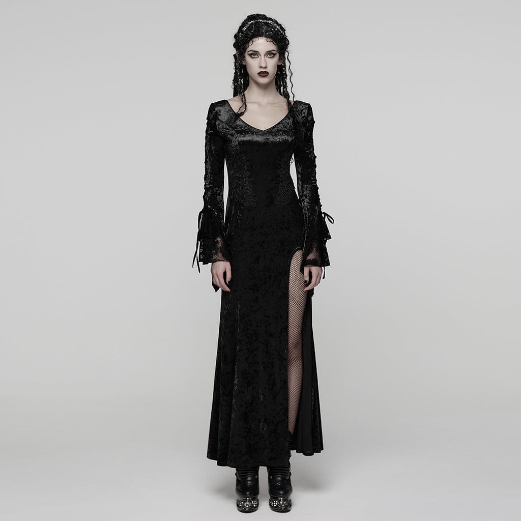 loose fitting dresses for women Women's Gothic Floral Embroidered Mesh Splice Party Dress Black – Punk  Design