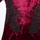 PUNK RAVE Women's Gothic Floral Embroidered Mesh Splice Party Dress Red