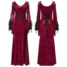 PUNK RAVE Women's Gothic Floral Embroidered Mesh Splice Party Dress Red