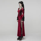PUNK RAVE Women's Gothic Floral Embroidered Mesh Splice Party Dress Red