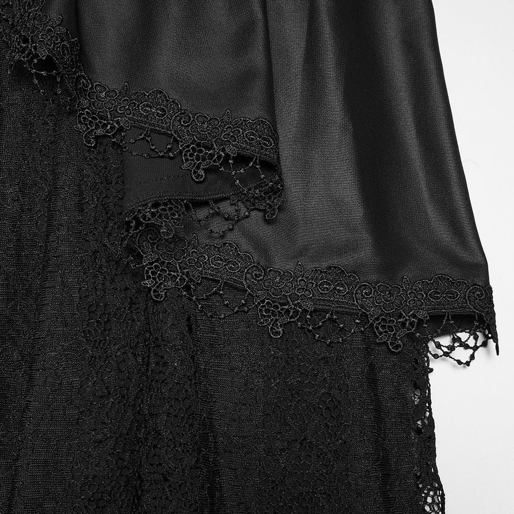 PUNK RAVE Women's Gothic Floral Embroidered Multilayered Skirt