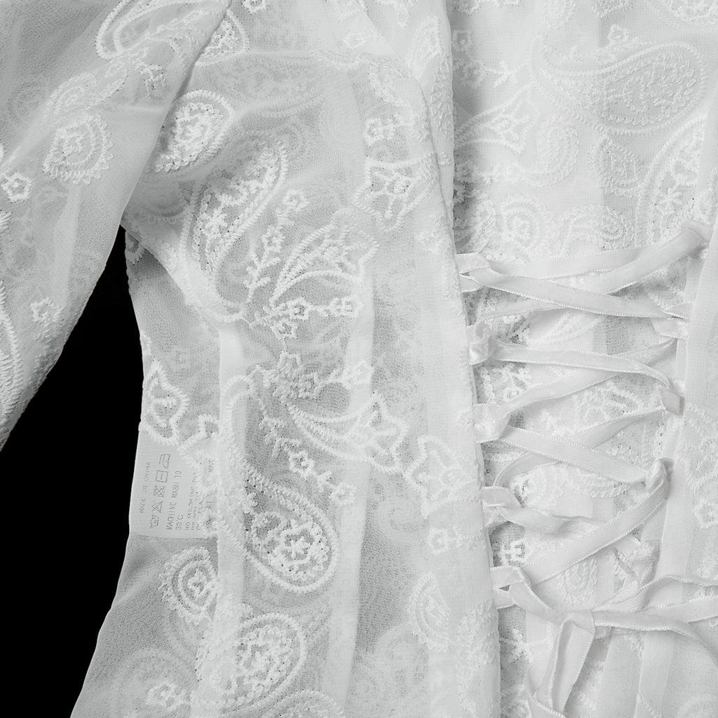 PUNK RAVE Women's Gothic Floral Embroidered Puff Sleeved Ruffle Shirt