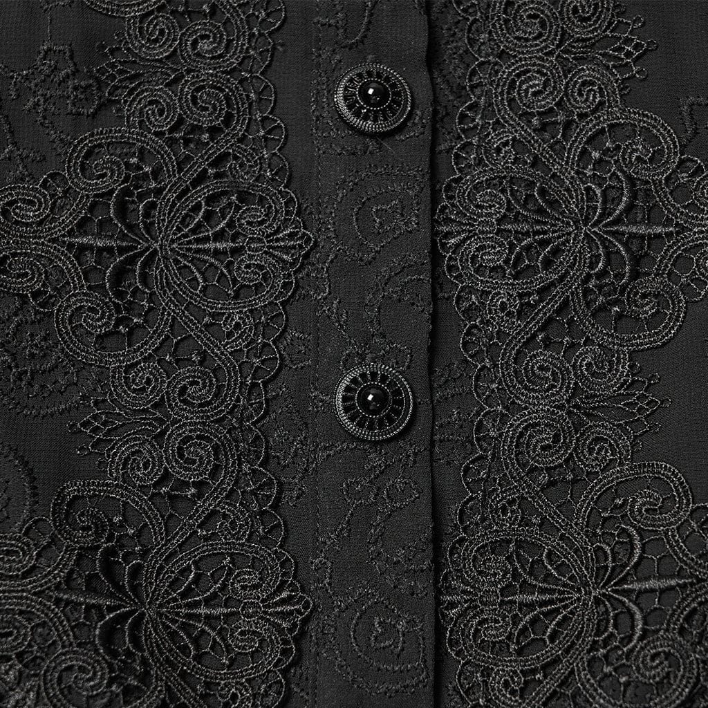 PUNK RAVE Women's Gothic Floral Embroidered Puff Sleeved Shirt