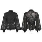 PUNK RAVE Women's Gothic Floral Embroidered Puff Sleeved Shirt