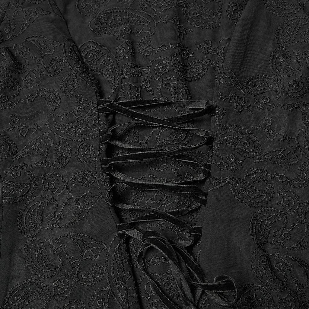 PUNK RAVE Women's Gothic Floral Embroidered Puff Sleeved Shirt