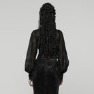 PUNK RAVE Women's Gothic Floral Embroidered Puff Sleeved Shirt