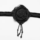 PUNK RAVE Women's Gothic Floral Embroidered Rose Velvet Choker Black