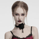 PUNK RAVE Women's Gothic Floral Embroidered Rose Velvet Choker Black