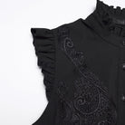 PUNK RAVE Women's Gothic Floral Embroidered Ruffled Stand Collar Shirt