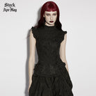 PUNK RAVE Women's Gothic Floral Embroidered Ruffled Stand Collar Shirt