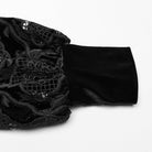 PUNK RAVE Women's Gothic Floral Embroidered Ruffled Velvet Shirt Black