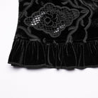 PUNK RAVE Women's Gothic Floral Embroidered Ruffled Velvet Shirt Black