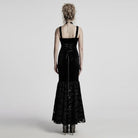 PUNK RAVE Women's Gothic Floral Embroidered Velvet Fishtail Slip Dress Black
