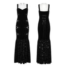 PUNK RAVE Women's Gothic Floral Embroidered Velvet Fishtail Slip Dress Black