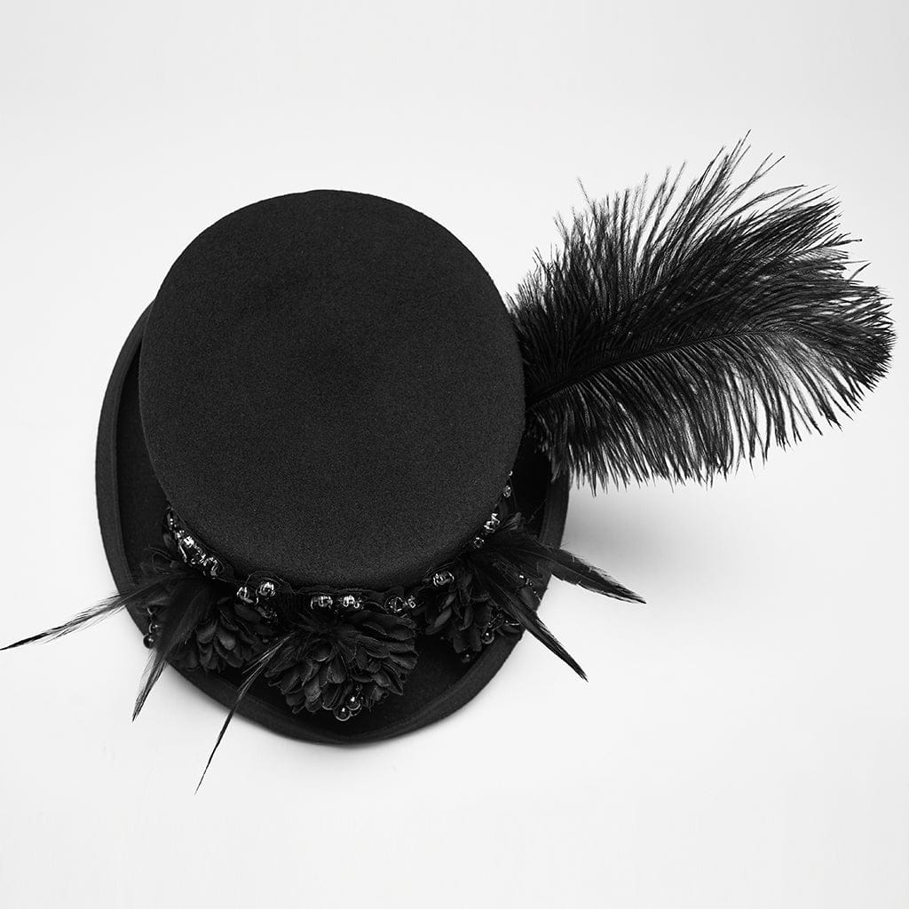 PUNK RAVE Women's Gothic Floral Feather Formal Hat