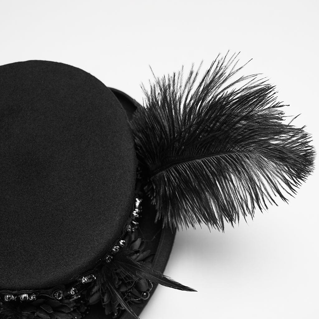 PUNK RAVE Women's Gothic Floral Feather Formal Hat