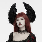 PUNK RAVE Women's Gothic Floral Feather Wing Headwear