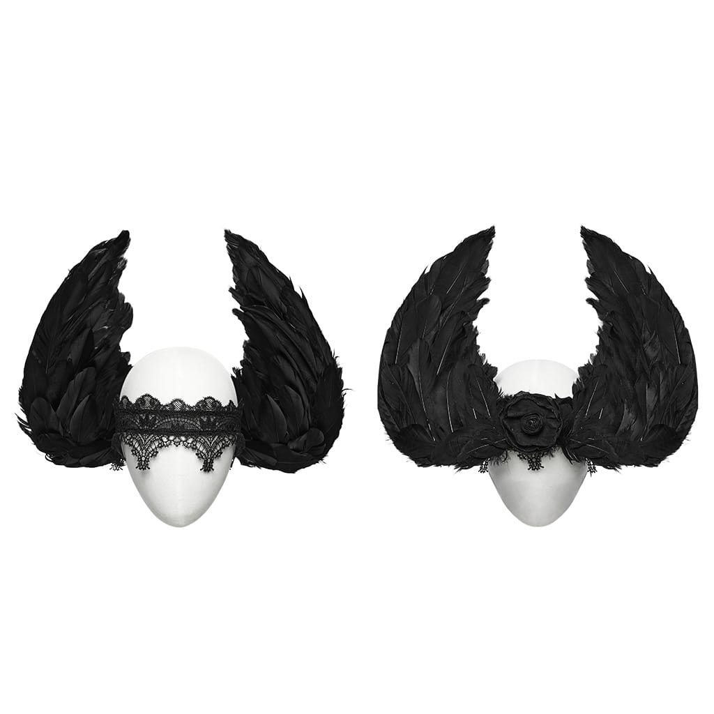 PUNK RAVE Women's Gothic Floral Feather Wing Headwear