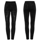 PUNK RAVE Women's Gothic Floral Jacquard Embroidered Velvet Leggings Black
