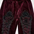PUNK RAVE Women's Gothic Floral Jacquard Embroidered Velvet Leggings Red