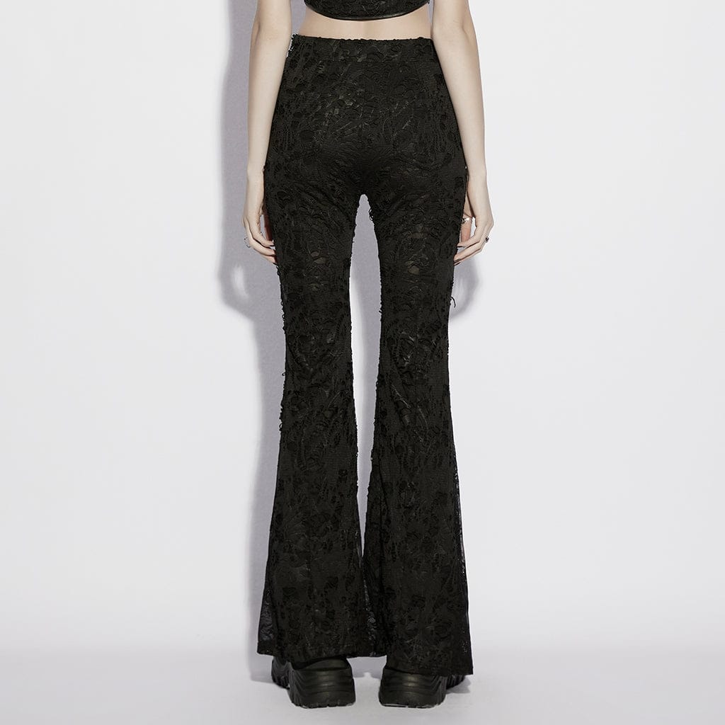 Women's Gothic Floral Jacquard Flared Pants – Punk Design