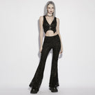 PUNK RAVE Women's Gothic Floral Jacquard Flared Pants