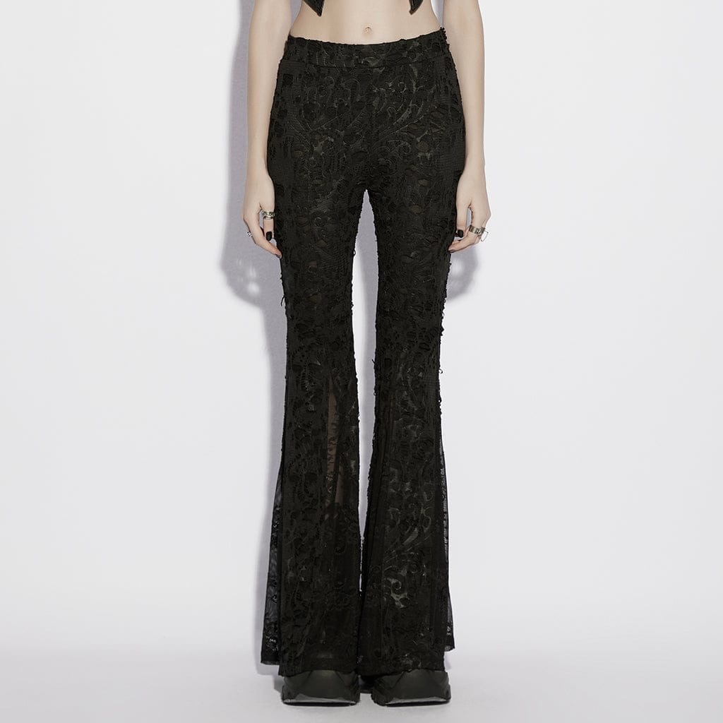 Women's Gothic Floral Jacquard Flared Pants – Punk Design
