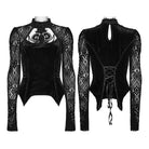 PUNK RAVE Women's Gothic Floral Jacquard Lace Long Sleeve Velvet Top Black