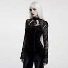PUNK RAVE Women's Gothic Floral Jacquard Lace Long Sleeve Velvet Top Black