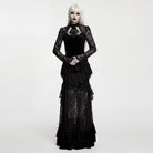 PUNK RAVE Women's Gothic Floral Jacquard Lace Long Sleeve Velvet Top Black