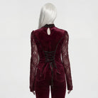 PUNK RAVE Women's Gothic Floral Jacquard Lace Long Sleeve Velvet Top Red
