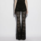 PUNK RAVE Women's Gothic Floral Lace Drawstring Ruched Flared Pants