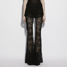 PUNK RAVE Women's Gothic Floral Lace Drawstring Ruched Flared Pants