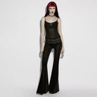 PUNK RAVE Women's Gothic Floral Lace Mesh Splice Flared Pants