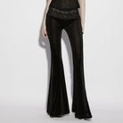 PUNK RAVE Women's Gothic Floral Lace Mesh Splice Flared Pants