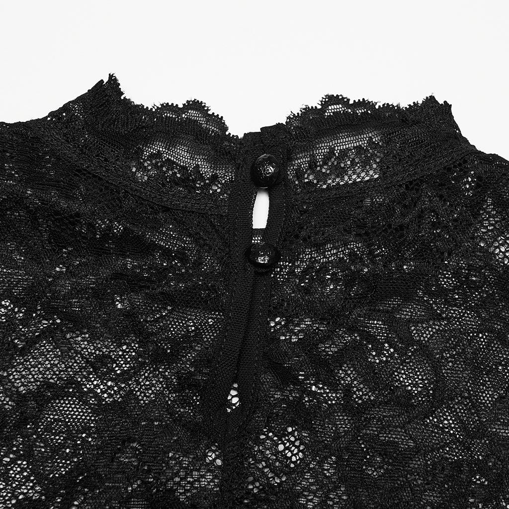 PUNK RAVE Women's Gothic Floral Lace Short Sleeved Top