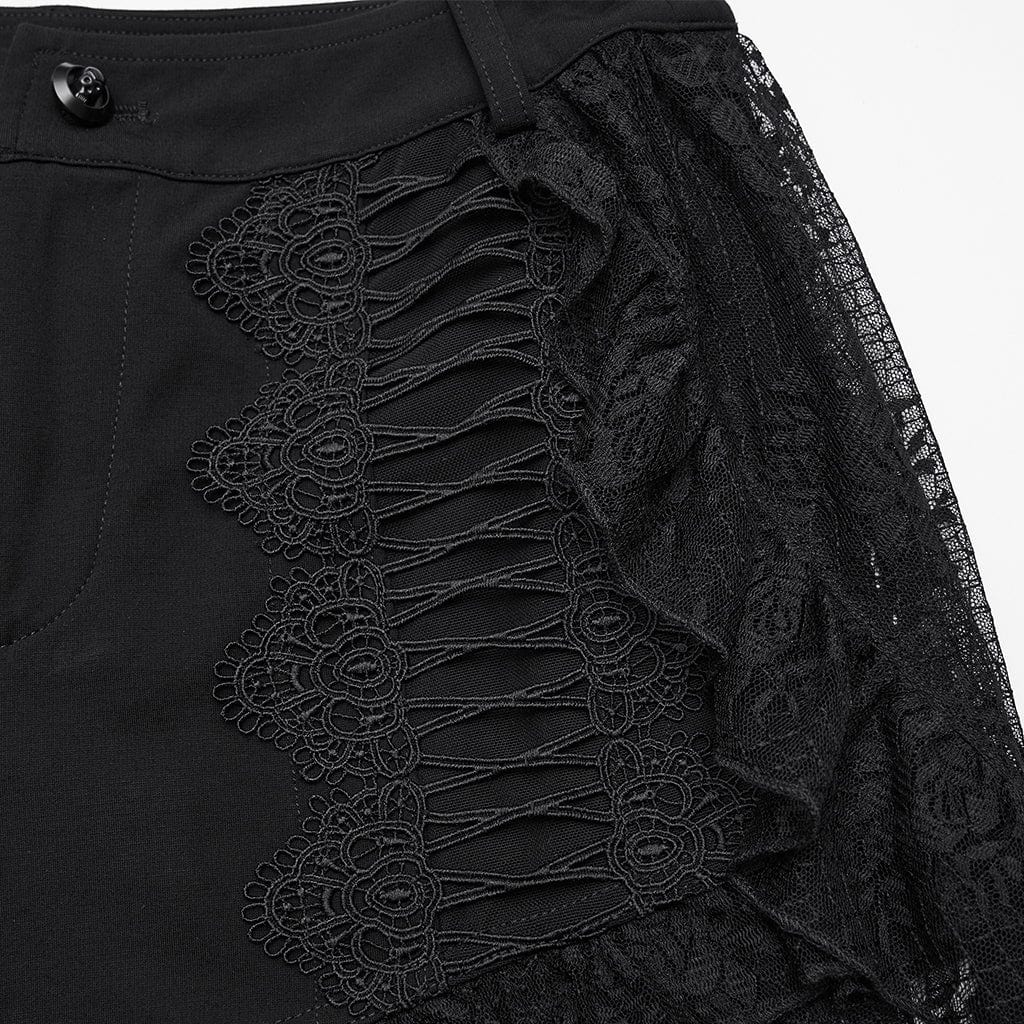 PUNK RAVE Women's Gothic Floral Lace Splice Shorts