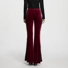PUNK RAVE Women's Gothic Floral Lace Spliced Beaded Tassel Flare Pants Red