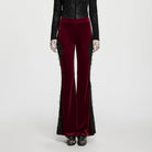 PUNK RAVE Women's Gothic Floral Lace Spliced Beaded Tassel Flare Pants Red