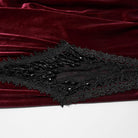 PUNK RAVE Women's Gothic Floral Lace Spliced Beaded Tassel Flare Pants Red