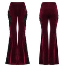 PUNK RAVE Women's Gothic Floral Lace Spliced Beaded Tassel Flare Pants Red