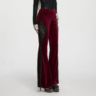 PUNK RAVE Women's Gothic Floral Lace Spliced Beaded Tassel Flare Pants Red