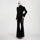 PUNK RAVE Women's Gothic Floral Lace Spliced Beaded Tassel Flared Pants Black