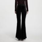 PUNK RAVE Women's Gothic Floral Lace Spliced Beaded Tassel Flared Pants Black